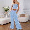 thumbnail image 1 of HOWPAY Womens 2 Piece Outfits Strapless Crop Tube Top Solid Color Wide Leg Pants Lounge Sets Loose Fit Comfy Soft Y2K Tracksuits Sky Blue L, 1 of 5