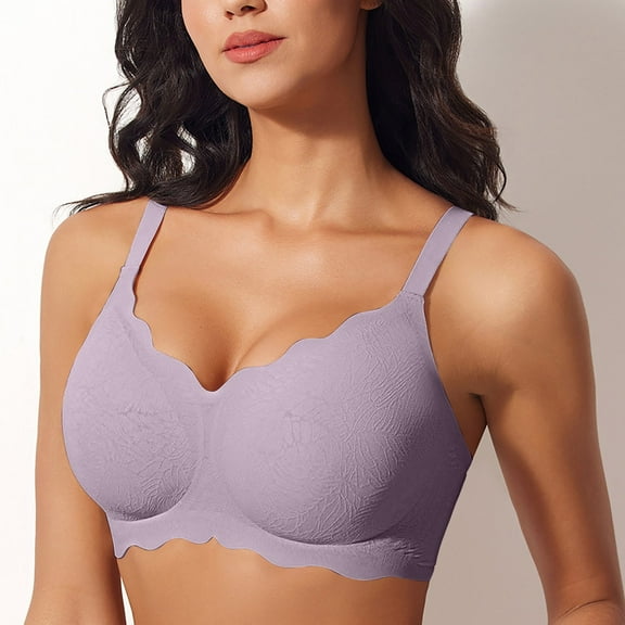 HOWPAY Womens Bras No Underwire Push up Wireless Full Coverage V Neck Sports Bralettes Supportive Comfy Lightweight Soft Everyday Underwear Purple L