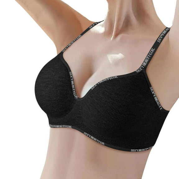 HOWPAY Womens Bras No Underwire Push up Wireless Full Coverage V Neck Sports Bralettes With Support Breathable Soft Lightweight T-Shirt Bras Black 32