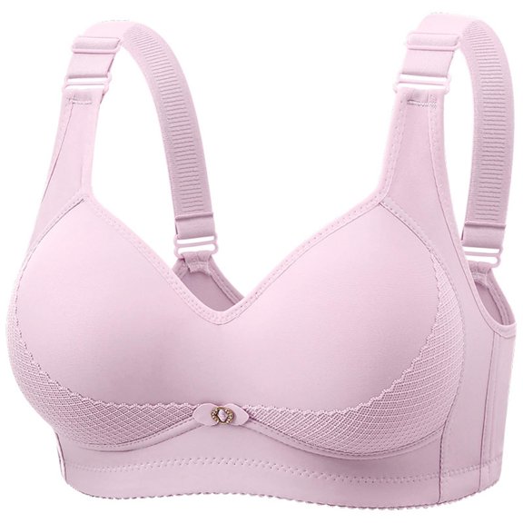 HOWPAY Womens Bras Wireless Push up No Underwire Full Coverage V Neck Sports Bralettes With Support Lightweight Soft Comfort Everyday T-Shirt Bras Light Pink 36