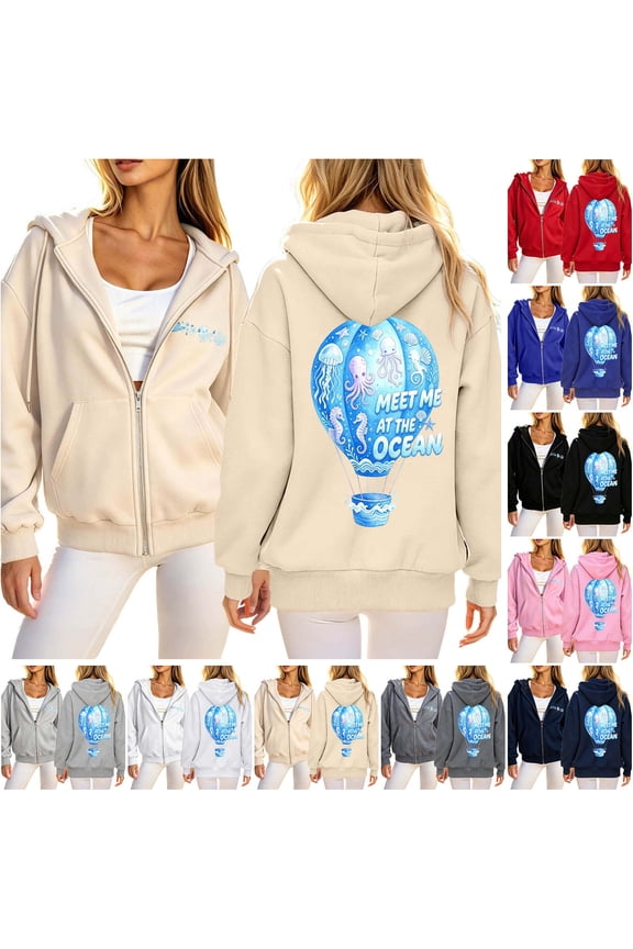 Womens Bubble Print Zip Up Hoodies Preppy Style Trendy Aesthetic Pullover Sweatshirts Streetwear Casual Fashion Tops Streetwear Hoodies Beige L