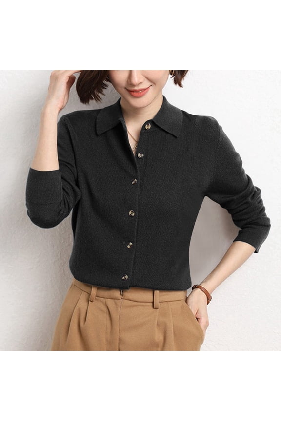 Womens Cardigan Sweaters Oversized Solid Color Button up Long Sleeve Casual Jacket Classic Crew Neck Soft Y2K Fall Clothes Black XXL