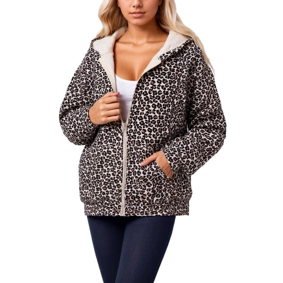 HOWPAY Womens Hoodies Full Zip up Leopard Printed Oversized Sweatshirts with Pockets Long Sleeve Casual Vintage Loose Fit Fall Hooded Jackets Black L