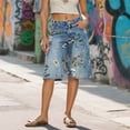 thumbnail image 1 of HOWPAY Womens Jean Shorts Baggy High Waisted Wide Leg Distressed Denim Bottoms With Pockets Stretchy Loose Fit Summer Casual Lounge Shorts Blue L, 1 of 7
