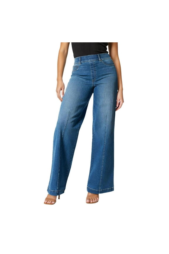 Womens Jeans Pull on High Rise Baggy Jeans Boyfriends Straight Wide Leg Casual Trendy Pants Stretch Loose Fit Lightweight Denim Pants Blue XXL