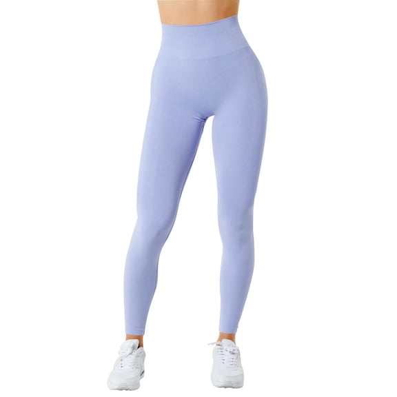 HOWPAY Womens Leggings High Waisted Elastic Butt Lifting Tummy Control Workout Running Yoga Pants Solid Color Stretchy Slim Fit Leggings Soft Comfortable Baggy Sweat Pants Purple S