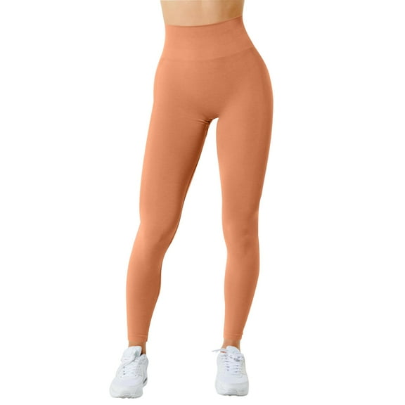 HOWPAY Womens Leggings High Waisted Elastic Lifting Tummy Control Workout Running Yoga Pants Solid Color Stretchy Slim Fit Leggings Soft Comfortable Lounge Pants Orange L