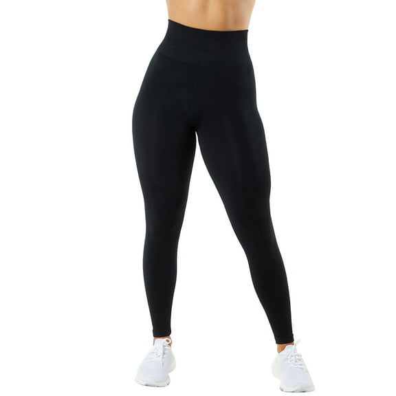 HOWPAY Womens Leggings High Waisted Elastic Butt Lifting Tummy Control Workout Running Yoga Pants Solid Color Stretchy Slim Fit Leggings Soft Comfortable Baggy Sweat Pants Black S