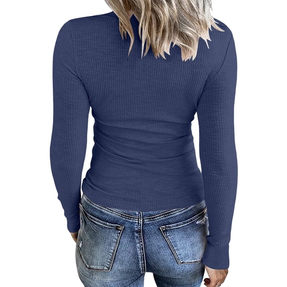 HOWPAY Womens Long Sleeve Shirts Round Neck Slim Fit Basic Tees Layer Casual Stretch Solid Color Tight Tops Soft Lightweight Going Out Fall Clothes Navy S