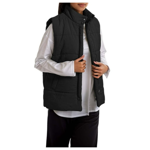 HOWPAY Womens Puffer Vest Casual Packable Quilted Lightweight Puffy Sleeveless Jacket Zip up Solid Color Coat with Pockets Warm Winter Outerwear Black XL