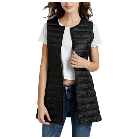 HOWPAY Womens Puffer Vest Lightweight Packable Sleeveless Quilted Puffy Jacket Casual Zip up Solid Color Winter Coat with Pockets Warm Outerwear Black M