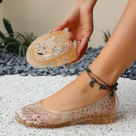 HOWPAY Womens Sandals on Closed Toe Hollow out Non- Transparent Ballet Flats Casual Comfortable Summer Beach Jelly Shoes Gold 38
