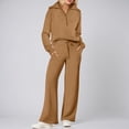 thumbnail image 1 of HOWPAY Womens Sets 2 Piece Outfits Half Zip Long Sleeve V Neck Solid Color T-Shirt Wide Leg Pants Outfits Lightweight Soft Y2K Tracksuits Coffee M, 1 of 4