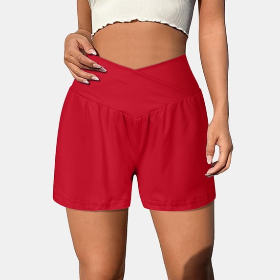 HOWPAY Womens Shorts Baggy Relaxed Fit High Elastic Waisted Pull on Bottoms Solid Color Sports Casual Comfy Summer Workout Sweat Shorts Red XL