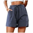 thumbnail image 1 of HOWPAY Womens Shorts Striped Casual Wide Leg High Waisted Lounge Bottoms with Pockets Baggy Comfy Loose Fit Summer Vacation Sweat Shorts Navy L, 1 of 4