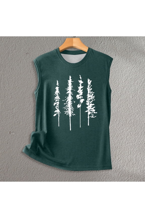 Womens Sleeveless Tops Crew Neck Letter Print Basic Tee Tops Casual Graphic Summer Baggy Oversized Soft Comfy Y2K Streetwear Dark Green M