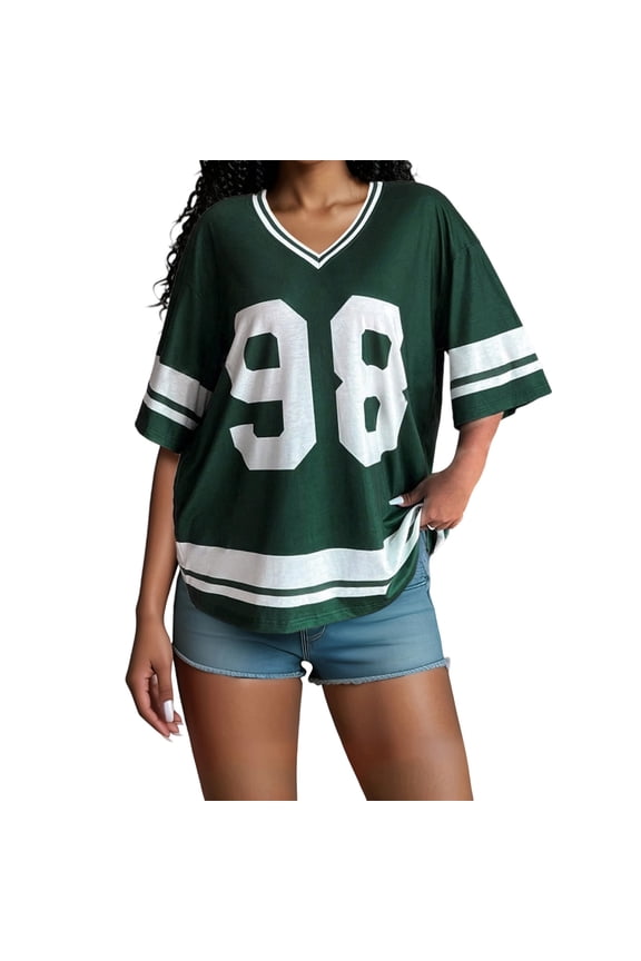 Womens Summer Tops Short Sleeve Crew Neck Tees Baggy Graphic Loose Fit Work T Shirts Lightweight Comfy Vintage Y2K Streetwear Green S