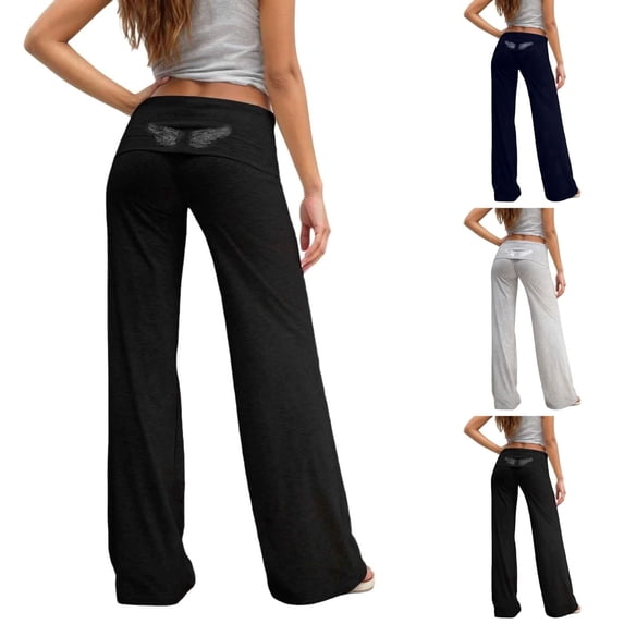 HOWPAY Womens Sweatpants Angel Wings High Waist Straight Leg Vintage Y2k Streetwear with Rhinestone Loose Fit Stretchy Lightweight Lounge Pants Black XL