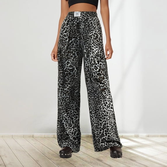 HOWPAY Womens Sweatpants Leopard Print Wide Leg High Elastic Waist Casual Trousers with Pockets Lightweight Stretchy Comfy Baggy Pants Light Gray XXL