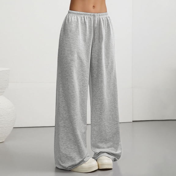 HOWPAY Womens Sweatpants Solid Color Stretch High Waisted Sweat Pants with Pockets Loose Fit Straight Leg Casual Comfy Baggy Pants Grey S