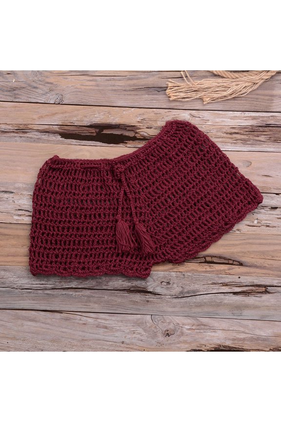 Womens Swim Shorts Crochet Coverups Hollow out Tie Waist Bathing Suit Solid Color Beach Pool Summer Lounge Swimsuit Brief Wine S