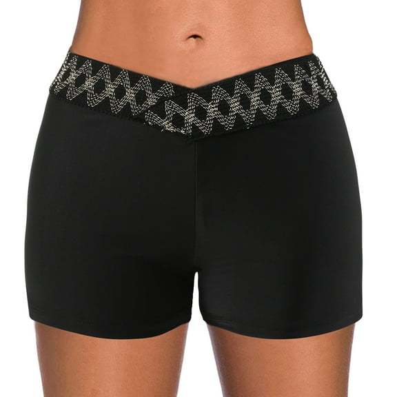 HOWPAY Womens Swim Shorts Full Coverage High Waisted Tummy Control Basic Swim Boyshort Stretchy Solid Color Beach Pool Swimsuit Bottoms Black L
