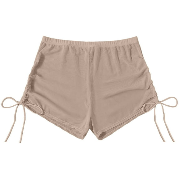 HOWPAY Womens Swim Shorts High Waisted Basic Swim Boyshort Full Coverage Solid Color Tummy Control Stretchy Beach Pool Bathing Suit Bottoms Coffee L