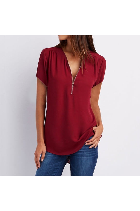 Womens T Shirts Summer Crew Neck Solid Color Short Sleeve Tee Tops Baggy Loose Fit Work T-Shirt Oversized Comfy Vintage Y2K Streetwear Wine L