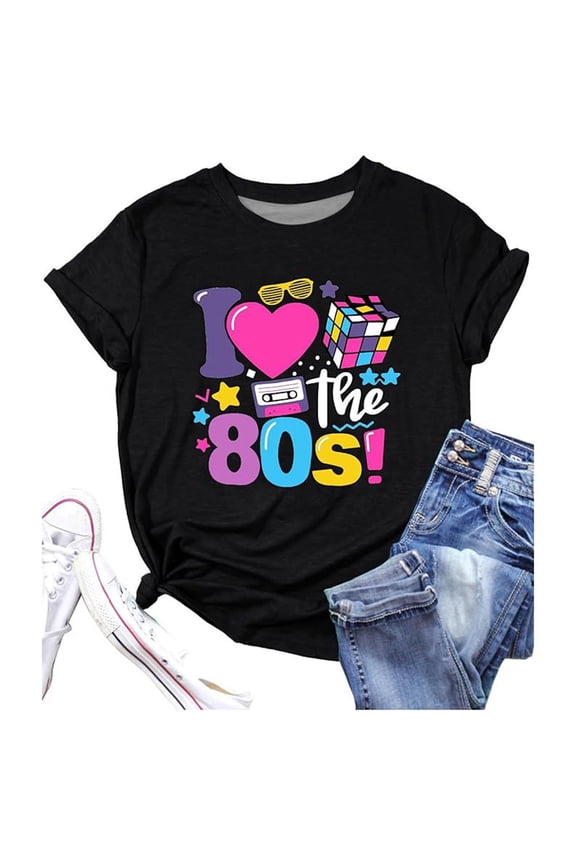 Womens Tops Summer Short Sleeve Crew Neck Tees Baggy Letter Print Loose Fit Work T Shirts Lightweight Comfy Vintage Y2K Streetwear Black L