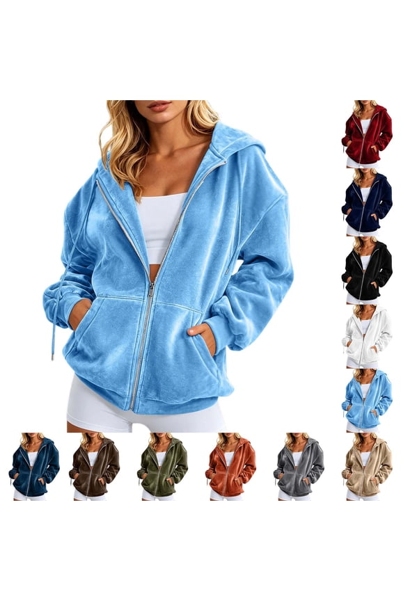 Womens Velvet Fleece Lined Zip Up Hoodies Cozy Oversized Long Sleeve Soft Fall Winter Track Jackets With Pockets Velvet Hoodies Army Green L