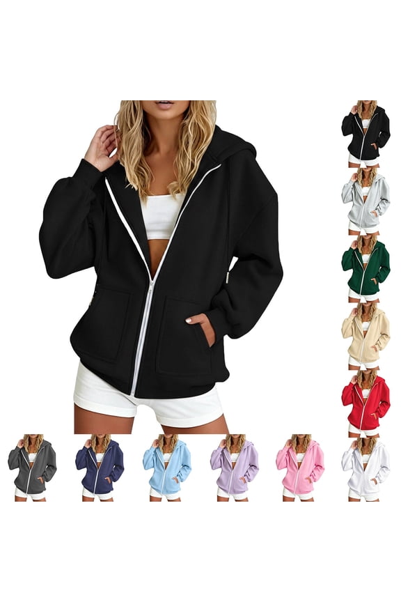 Womens Y2K Full Zip Up Hoodies Casual Long Sleeve Oversized Sweatshirts 2026 Spring Fall Winter Track Jackets With Pockets Fashion Hoodies Beige XXXL
