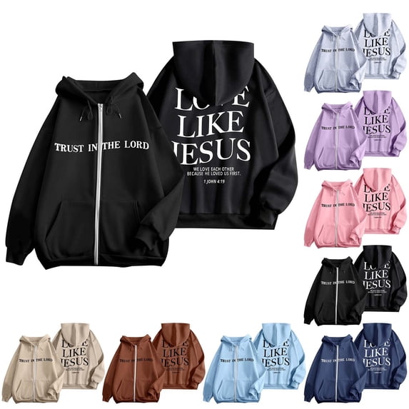 HOWPAY Zip Up Hoodies For Women Trust In The Lord Bible Verse Religious Christian Sweatshirt Long Sleeve Aesthetic Fall Y2K Pullover Tops Coffee L