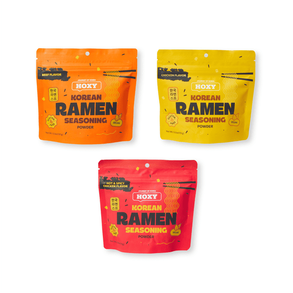 HOXY Journey of Korea "Korean Ramen Seasoning" | Gluten Free, Vegan | Finest Ramen Seasoning Powder | 5.3oz (ASSORTMENT, Pack of 3)