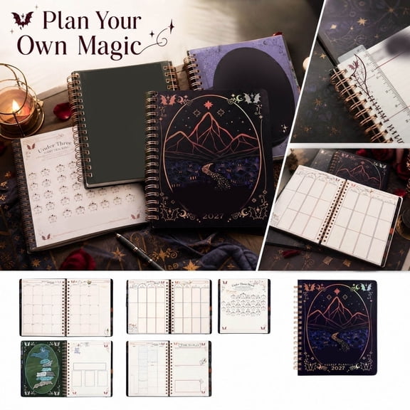 HOXZODT 2027 Weekly Planner, Spiral Bound Hardcover Notebook, Dark Fantasy Mountain Design, for Daily Schedule and Goal Tracking