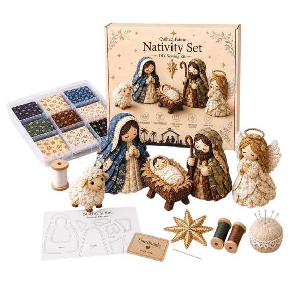 HOXZODT DIY Patchwork Nativity Scene Sewing Kit, Christmas Fabric Religious Handmade Ornament, Cute Pre-Cut Pattern, Charming Quilted Wall Home Decor, Craft Lovers Gift