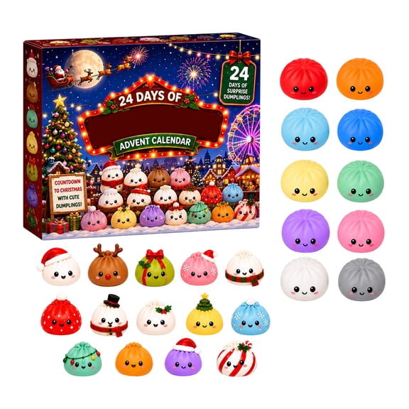 HOXZODT Mystery Christmas Dumpling Advent Calendar 2026, 24 Days Christmas Countdown Blind Box with Kawaii Squishy Dumpling Toys, Sensory Fidget Stress Relief for Party Favors Stocking Stuffers