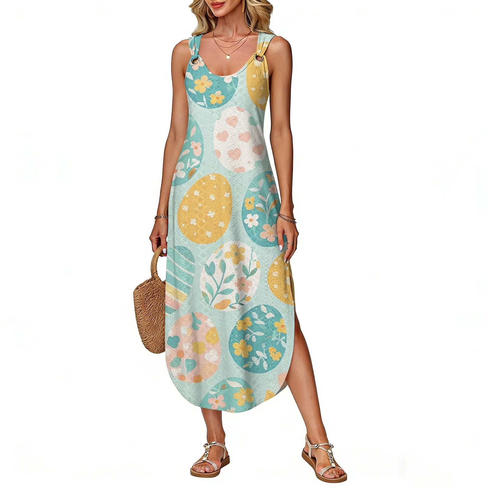 HOXZODT Womens Easter Dress 2026 Sleeveless Maxi Spring Summer Holiday ...