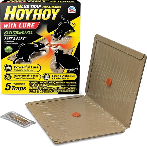 HOY HOY Rat & Mouse Glue Transformable Trap with Lure 5 Traps, Clever Foldable Design for Indoor Use, Super Sticky Wavy Glue with Food-Based Lure Bag, Made in Japan