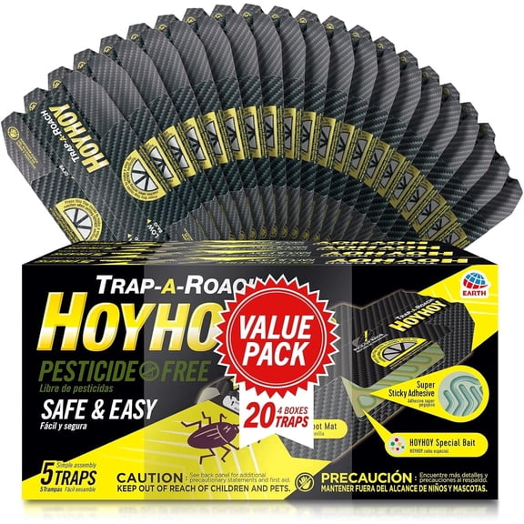 HOY HOY Trap A Roach - 20 Traps [4 Pack] Baited Glue Traps, Great for Home with Kids & Pets Indoor, Sticky Pest Control Trap, Roach Killer, Made in Japan