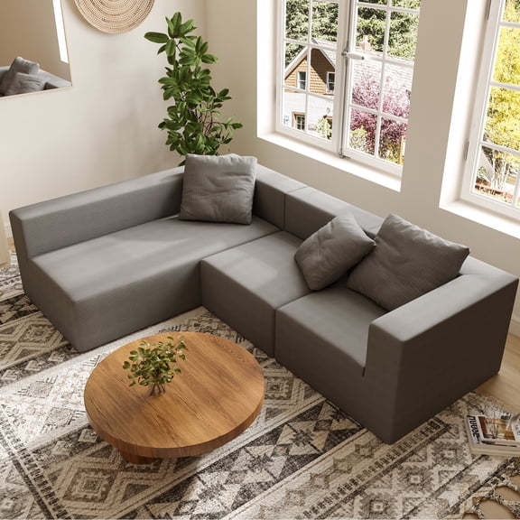 HOYOA 110" Modular Sectional Sofa, Cloud Boneless Couch with Deep Seats and Chaise, Upholstered L-Shape Couches for Living Room or Bedroom, No Assembly Required