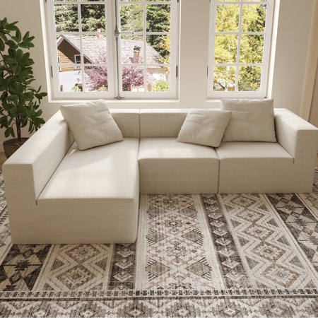 HOYOA 110" Modular Sectional Sofa, Cloud Boneless Couch with Deep Seats and Chaise, Upholstered L-Shape Couches for Living Room or Bedroom, No Assembly Required