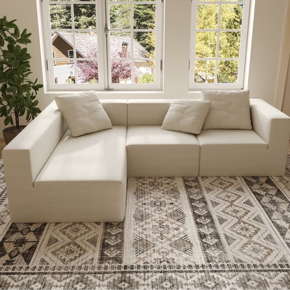 HOYOA 110" Modular Sectional Sofa, Cloud Boneless Couch with Deep Seats and Chaise, Upholstered L-Shape Couches for Living Room or Bedroom, No Assembly Required