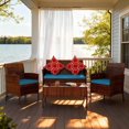 thumbnail image 1 of HOYOA 4PCS Patio Rattan Conversation Furniture Set Outdoor Brown/TurquoiseBLue Cushion, 1 of 6