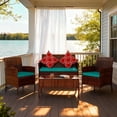 thumbnail image 1 of HOYOA 4PCS Patio Rattan Conversation Furniture Set Outdoor Brown/TurquoiseGreen Cushion, 1 of 6