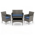thumbnail image 1 of HOYOA 4PCS Patio Rattan Conversation Furniture Set Outdoor Gray/Blue Cushion, 1 of 4