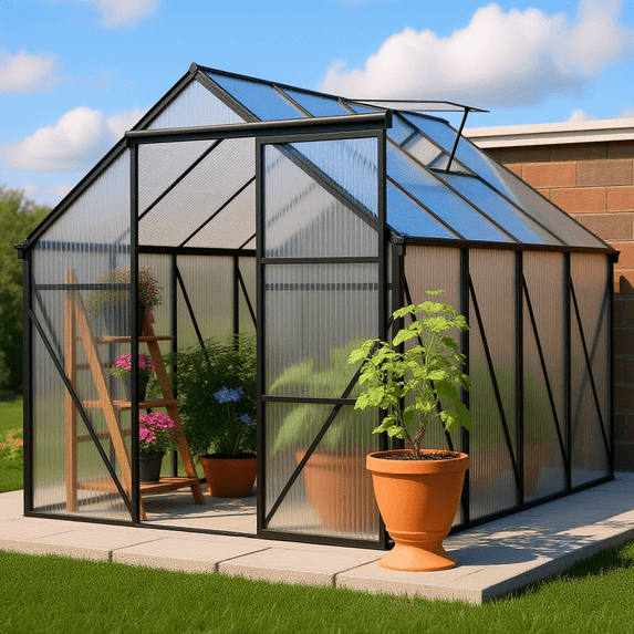 HOYOA 8x6 ft Outdoor Greenhouse, Walk-in Polycarbonate Green House with Aluminum Frame for Backyard, Green