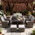 thumbnail image 1 of HOYOA 9 Pieces Outdoor Dining Sets Patio Rattan Conversation Set Space Saving Wicker Chairs with Glass Table,Gray, 1 of 8