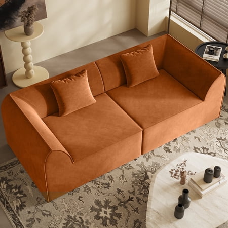 HOYOA 98.43" Sofa Couch with 2 Pillows, Convertible Extra Deep Seat Corduroy Sleeper Sofa Bed for Living Room, Compressed Memory Foam Loveseat, Orange