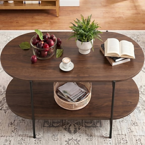 HOYOA 47" Coffee Table, Oval Coffee Table, Modern Wood Oval Coffee Table for Indoor Living Room,Wood Grain