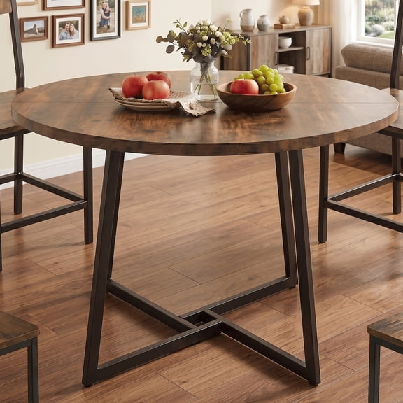 HOYOA Dining Table, 43" Round Dining Table, Solid Wood Thickened Table Top Kitchen Dining Table,Dining Table for Dining Room, Home(Only Table),Rustic Brown